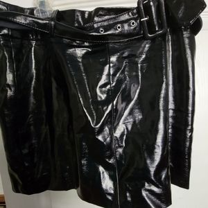 Black faux lather mini skirt